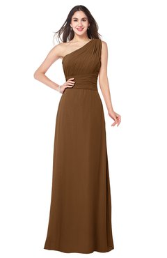 ColsBM Aislinn Brown Modest A-line Sleeveless Half Backless Floor Length Ribbon Plus Size Bridesmaid Dresses