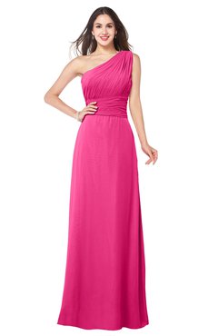 ColsBM Aislinn Fandango Pink Modest A-line Sleeveless Half Backless Floor Length Ribbon Plus Size Bridesmaid Dresses