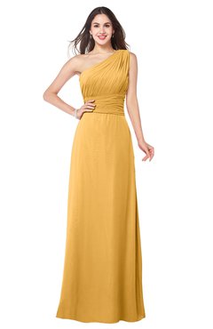 ColsBM Aislinn Golden Cream Modest A-line Sleeveless Half Backless Floor Length Ribbon Plus Size Bridesmaid Dresses