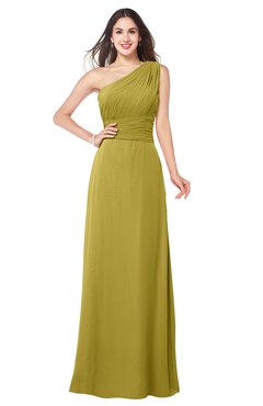 ColsBM Aislinn Golden Olive Modest A-line Sleeveless Half Backless Floor Length Ribbon Plus Size Bridesmaid Dresses