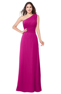 ColsBM Aislinn Hot Pink Modest A-line Sleeveless Half Backless Floor Length Ribbon Plus Size Bridesmaid Dresses