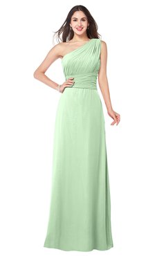 ColsBM Aislinn Light Green Modest A-line Sleeveless Half Backless Floor Length Ribbon Plus Size Bridesmaid Dresses