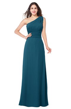 ColsBM Aislinn Moroccan Blue Modest A-line Sleeveless Half Backless Floor Length Ribbon Plus Size Bridesmaid Dresses