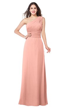 ColsBM Aislinn Peach Modest A-line Sleeveless Half Backless Floor Length Ribbon Plus Size Bridesmaid Dresses