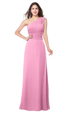 ColsBM Aislinn Pink Modest A-line Sleeveless Half Backless Floor Length Ribbon Plus Size Bridesmaid Dresses