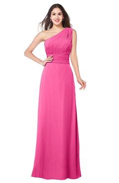 ColsBM Aislinn Rose Pink Modest A-line Sleeveless Half Backless Floor Length Ribbon Plus Size Bridesmaid Dresses