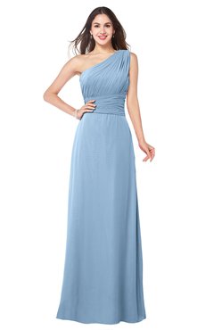 ColsBM Aislinn Sky Blue Modest A-line Sleeveless Half Backless Floor Length Ribbon Plus Size Bridesmaid Dresses