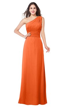 ColsBM Aislinn Tangerine Modest A-line Sleeveless Half Backless Floor Length Ribbon Plus Size Bridesmaid Dresses