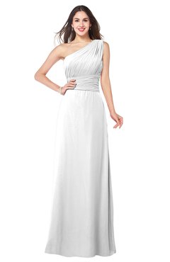 ColsBM Aislinn White Modest A-line Sleeveless Half Backless Floor Length Ribbon Plus Size Bridesmaid Dresses