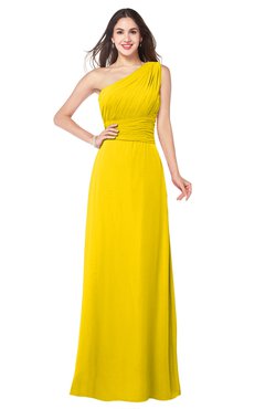 ColsBM Aislinn Yellow Modest A-line Sleeveless Half Backless Floor Length Ribbon Plus Size Bridesmaid Dresses