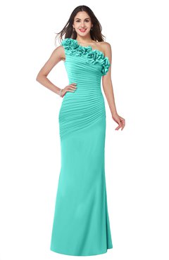 ColsBM Lisa Blue Turquoise Sexy Fit-n-Flare Sleeveless Half Backless Chiffon Flower Plus Size Bridesmaid Dresses