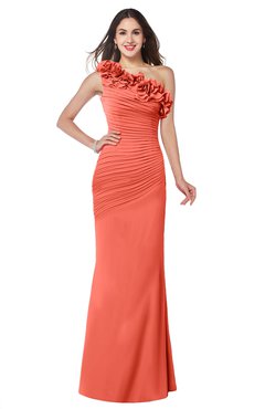 ColsBM Lisa Living Coral Sexy Fit-n-Flare Sleeveless Half Backless Chiffon Flower Plus Size Bridesmaid Dresses