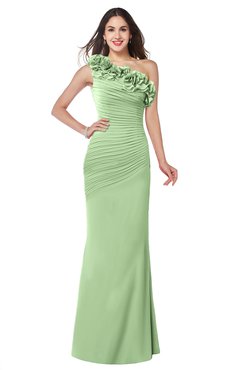 ColsBM Lisa Sage Green Sexy Fit-n-Flare Sleeveless Half Backless Chiffon Flower Plus Size Bridesmaid Dresses
