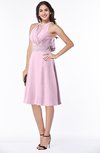 ColsBM Angelica Baby Pink Classic Lace up Chiffon Knee Length Beaded Plus Size Bridesmaid Dresses