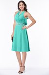 ColsBM Angelica Blue Turquoise Classic Lace up Chiffon Knee Length Beaded Plus Size Bridesmaid Dresses