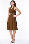 ColsBM Angelica Brown Classic Lace up Chiffon Knee Length Beaded Plus Size Bridesmaid Dresses