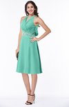 ColsBM Angelica Mint Green Classic Lace up Chiffon Knee Length Beaded Plus Size Bridesmaid Dresses