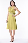 ColsBM Angelica Misted Yellow Classic Lace up Chiffon Knee Length Beaded Plus Size Bridesmaid Dresses