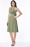 ColsBM Angelica Moss Green Classic Lace up Chiffon Knee Length Beaded Plus Size Bridesmaid Dresses