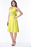 ColsBM Angelica Pale Yellow Classic Lace up Chiffon Knee Length Beaded Plus Size Bridesmaid Dresses