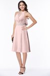 ColsBM Angelica Pastel Pink Classic Lace up Chiffon Knee Length Beaded Plus Size Bridesmaid Dresses