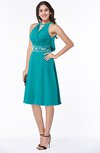 ColsBM Angelica Peacock Blue Classic Lace up Chiffon Knee Length Beaded Plus Size Bridesmaid Dresses
