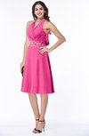 ColsBM Angelica Rose Pink Classic Lace up Chiffon Knee Length Beaded Plus Size Bridesmaid Dresses