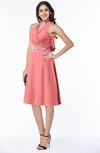 ColsBM Angelica Shell Pink Classic Lace up Chiffon Knee Length Beaded Plus Size Bridesmaid Dresses