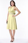 ColsBM Angelica Soft Yellow Classic Lace up Chiffon Knee Length Beaded Plus Size Bridesmaid Dresses
