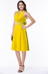ColsBM Angelica Yellow Classic Lace up Chiffon Knee Length Beaded Plus Size Bridesmaid Dresses