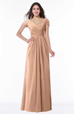 ColsBM Evie Almost Apricot Glamorous A-line Short Sleeve Floor Length Ruching Plus Size Bridesmaid Dresses