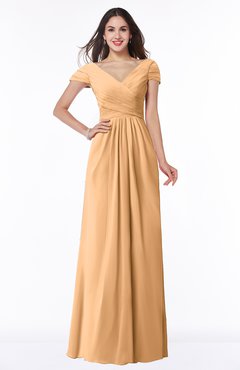 ColsBM Evie Apricot Glamorous A-line Short Sleeve Floor Length Ruching Plus Size Bridesmaid Dresses