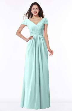 ColsBM Evie Blue Glass Glamorous A-line Short Sleeve Floor Length Ruching Plus Size Bridesmaid Dresses
