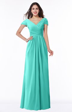ColsBM Evie Blue Turquoise Glamorous A-line Short Sleeve Floor Length Ruching Plus Size Bridesmaid Dresses