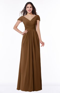 ColsBM Evie Brown Glamorous A-line Short Sleeve Floor Length Ruching Plus Size Bridesmaid Dresses