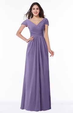 ColsBM Evie Chalk Violet Glamorous A-line Short Sleeve Floor Length Ruching Plus Size Bridesmaid Dresses