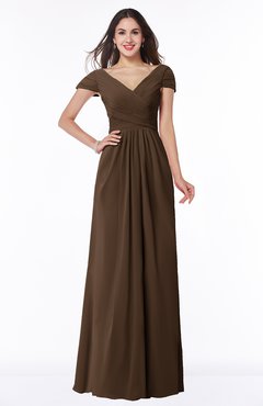 ColsBM Evie Chocolate Brown Glamorous A-line Short Sleeve Floor Length Ruching Plus Size Bridesmaid Dresses