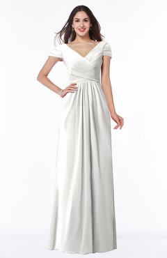 ColsBM Evie Cloud White Glamorous A-line Short Sleeve Floor Length Ruching Plus Size Bridesmaid Dresses