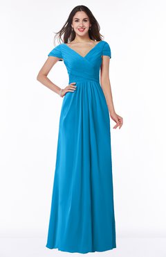 ColsBM Evie Cornflower Blue Glamorous A-line Short Sleeve Floor Length Ruching Plus Size Bridesmaid Dresses