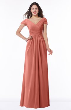 ColsBM Evie Crabapple Glamorous A-line Short Sleeve Floor Length Ruching Plus Size Bridesmaid Dresses