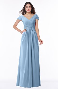 ColsBM Evie Dusty Blue Glamorous A-line Short Sleeve Floor Length Ruching Plus Size Bridesmaid Dresses
