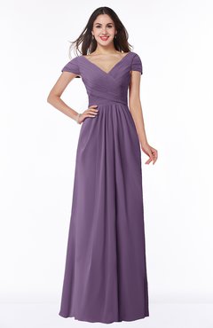 ColsBM Evie Eggplant Glamorous A-line Short Sleeve Floor Length Ruching Plus Size Bridesmaid Dresses