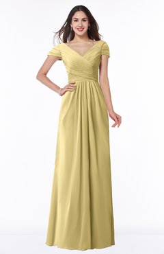 ColsBM Evie Gold Glamorous A-line Short Sleeve Floor Length Ruching Plus Size Bridesmaid Dresses