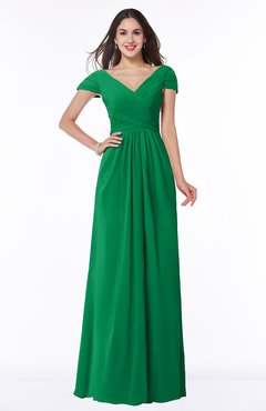 ColsBM Evie Green Glamorous A-line Short Sleeve Floor Length Ruching Plus Size Bridesmaid Dresses