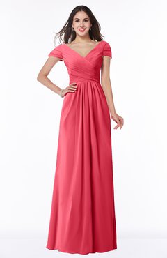 ColsBM Evie Guava Glamorous A-line Short Sleeve Floor Length Ruching Plus Size Bridesmaid Dresses