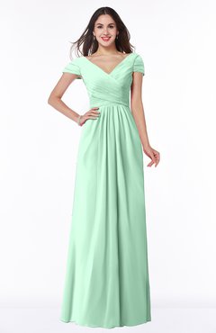ColsBM Evie Honeydew Glamorous A-line Short Sleeve Floor Length Ruching Plus Size Bridesmaid Dresses