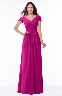 ColsBM Evie Hot Pink Glamorous A-line Short Sleeve Floor Length Ruching Plus Size Bridesmaid Dresses