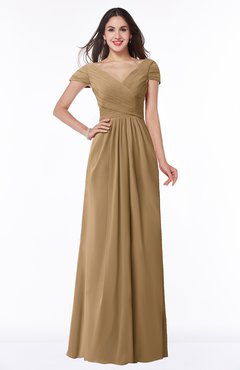 ColsBM Evie Indian Tan Glamorous A-line Short Sleeve Floor Length Ruching Plus Size Bridesmaid Dresses