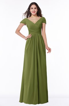 ColsBM Evie Olive Green Glamorous A-line Short Sleeve Floor Length Ruching Plus Size Bridesmaid Dresses