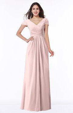 ColsBM Evie Pastel Pink Glamorous A-line Short Sleeve Floor Length Ruching Plus Size Bridesmaid Dresses